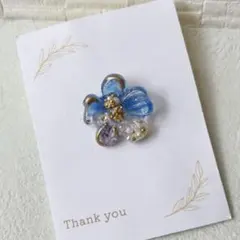 no.334 ブルーお花形　ヘアゴム/ポニーフック/ブローチ　ハンドメイド