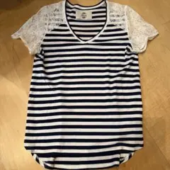 ストライプ柄 Vネック Tシャツ Mのサムネイル