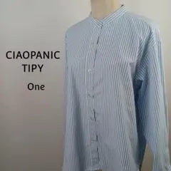 CIAOPANIC TYPY　バンドカラー　ストライプシャツ　One　ブルー
