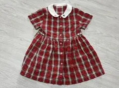 MIKI HOUSE 赤チェック ワンピース 100cm