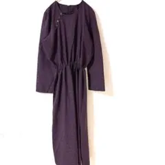 2a52 長袖 ロングワンピース 花柄 総柄 ウエストゴム 薄手 ラウンドネック