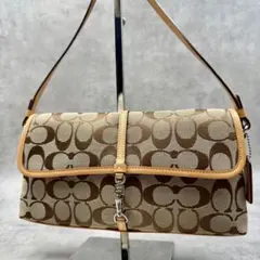 美品 コーチ ショルダーバッグ アクセサリーポーチ ブラウン キャンバス