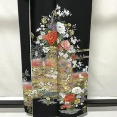 専用b236 正絹　黒留袖　比翼付　五つ紋　金銀箔　刺繍　極美品　着物