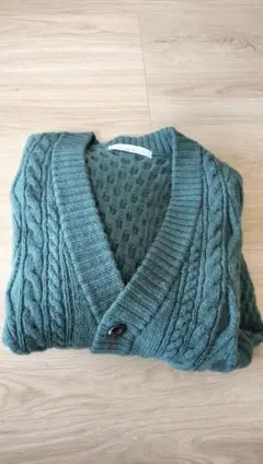 ダークグリーンケーブルニットカーディガン グリーンレーベルリラクシング