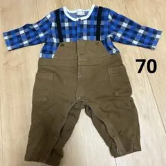 Petit main チェック柄ロンパース 70