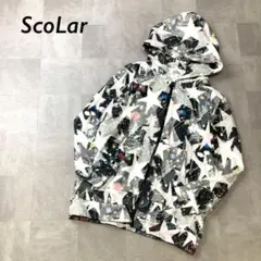 美品 ScoLar 総柄 スター 柄 ジップアップ パーカー ブラック系