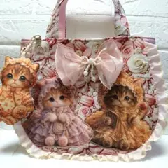 猫 パネル生地 ケーキ柄 フリルトートバッグ ハンドメイド - メルカリ