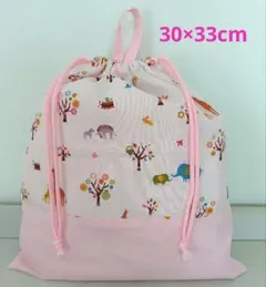 体操服入れ 着替え袋 大きめ巾着 さくらんぼ くすみカラー 水色