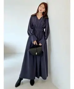 【専用出品】ダークブルー ラップドレス マキシ丈
