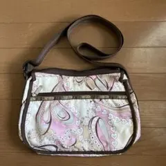 レスポートサック　ショルダー　 ペイズリー柄　ピンク　白　茶