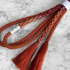 絹 帯締め☆丸組 えんじ色(赤)×茶橙 暖色 グラデーション 組紐