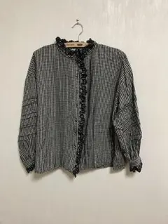 サマンサモスモス SM2 スタンドレースフリルブラウス チャコール