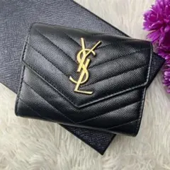 極美品✨サンローラン 三つ折り財布 YSL カサンドラ キャビアスキン