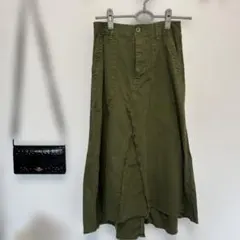 カーキ ロング タイトスカート カットオフデザインのサムネイル