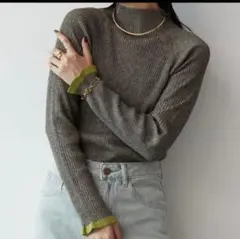 配色　ハイネックニット