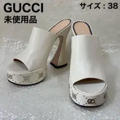 【GUCCI】ロゴ レザーソール スライドサンダル ホワイト 厚底 スタッズ
