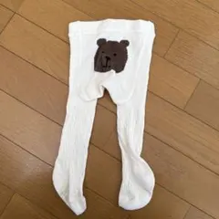 クマ刺繍 ホワイト ベビータイツ