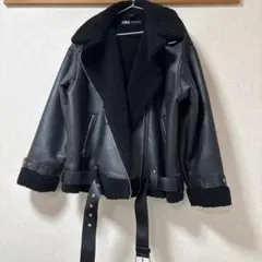 ZARA ブラックレザージャケット シェルパライニング