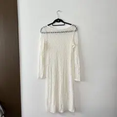 ホワイトレース編み長袖ワンピース