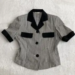CORDIER 半袖 ジャケット 千鳥格子 バイカラー　Ｌ　ワールド 事務服のサムネイル