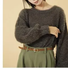 GU フェザーヤーン　パフスリーブセーター　ブラウン