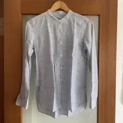 無印良品　青と白のストライプ長袖シャツ
