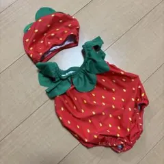 いちご 水着 ベビー 90 女の子 スイムキャップ付き 夏
