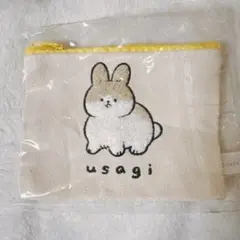 ▼ふわふわどうぶつたちのもこもこししゅうポーチ うさぎ usagi