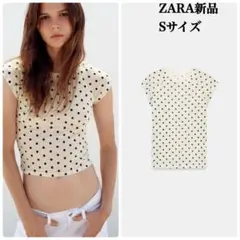 【完売品】ZARAスーピマ® ドットプリントTシャツ Mサイズ　新品タグ付き 完売品 ZARAスーピマ® ドットプリントTシャツ Mサイズ新品タグ付き