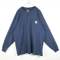 カーハート Carhartt ロンT ヘンリーネック M ネイビー 90s