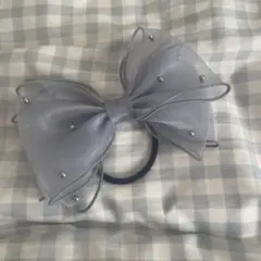 ブルーリボンヘアゴム パール付き