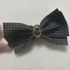 バナナクリップ　千鳥格子 リボン バンスクリップ ヘアクリップ
