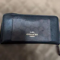 COACH レザー 長財布 ブラック/ブラウン