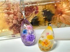 天然石＆かすみ草ネックレス２種セット♫アメジスト・シトリン　ハンドメイドレジン