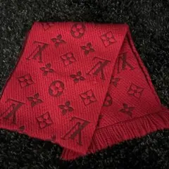 ルイヴィトン エシャルプ・モノグラム マフラー レッド ウール シルク