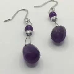 【天然石★アメジスト★フックピアス★ハンドメイド★ファッション★デザイン★ピアス