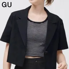 新品未使用！【GU】 ハーフスリーブ クロップドジャケット ブラックM