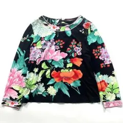 希少】レオナール 長袖カットソー 総柄 大きいサイズ 花柄 シルク混