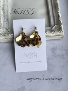No.1155 レオパード＊ゴールドフラワー ハンドメイドイヤリング ピアス