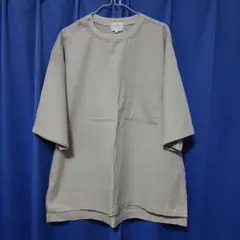 ＸＬ メンズトップス 左胸ポケット 襟ボタン付きベージュ 麻混