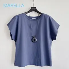 ★美品★MARELLA★フレンチ袖ブラウス★アクセサリー付★ゆったりM★青のサムネイル