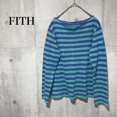 【FITH】Tシャツ トップス　ボーダー　長袖　青緑ストライプ　綿100%
