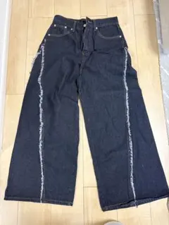 ダークブルー ワイドレッグ デニムパンツ