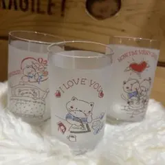 昭和レトロ グラス 3個セット 手書き猫