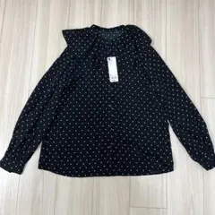 【未使用】 GU レディースドット フリルブラウス 長袖 M