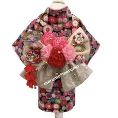 犬服 ハンドメイド着物 XS サイズ 花柄 黒