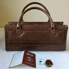 超美品JRA オーストリッチ ハンドバッグ ブラウン エキゾチックレザー