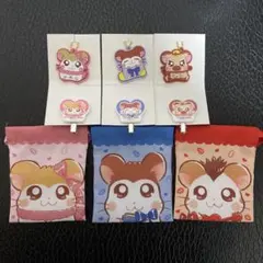 とっとこハム太郎　プチ巾着　ラバーキーホルダー　　　アクリルヘアクリップ