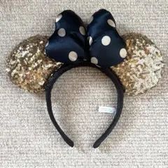 (匿名配送/送料込み)ミニーカチューシャ スパンコール黒と金ドット【ディズニー】