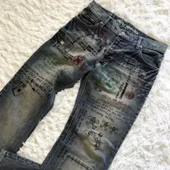 291295=HOMME ペイントデニム メンズ リメイク アート W29